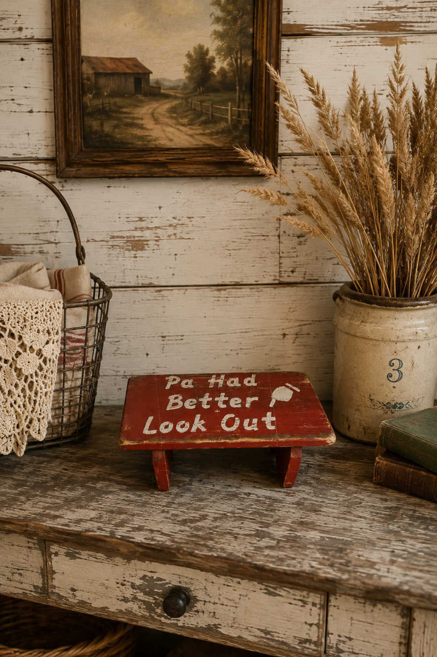Vintage Small Red Stool Rustic Shows Wear Pa Had Better Look Out 1960s